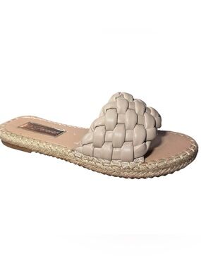 Forever Woven Slides in taupe, braided faux-leather strap women’s size 7